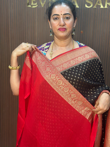 Black and red pure khaddi Georgette sarees.