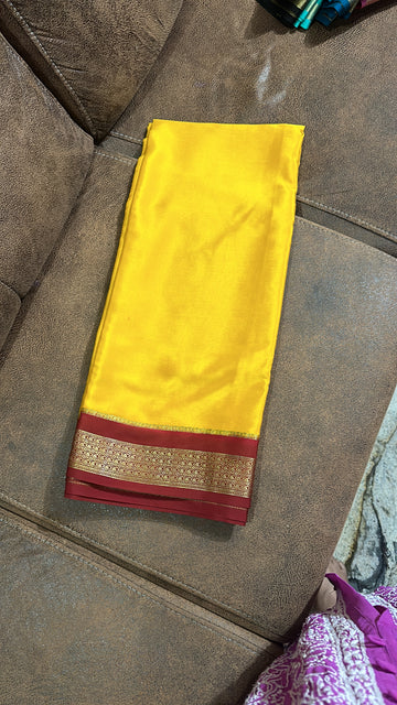 Yellow and red pure Mysore Silk crepe sarees. 110 gsm