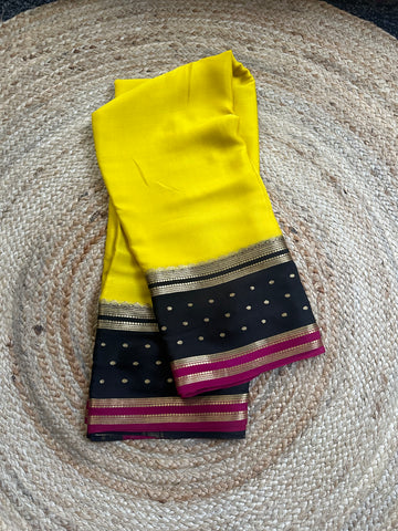 Yellow and black pure Mysore Silk crepe 100 gsm