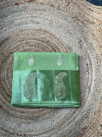 Light green dola silk with mango satin border.