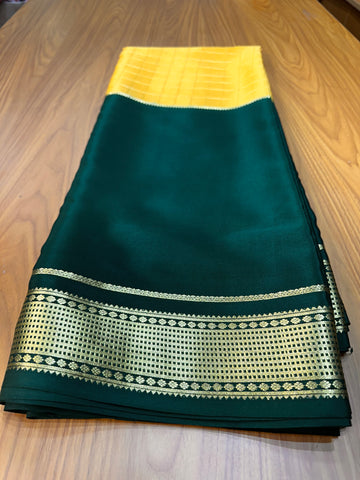 Mustard and bottle green pure crepe Mysore Silk 120 gsm