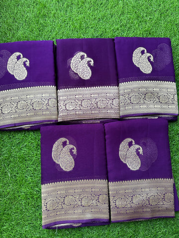 Purple pure viscose georgette sarees.