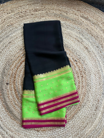 Black and green pure Mysore Silk crepe 100 gsm