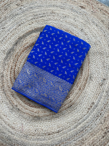 Royal blue pure crepe Banaras silk sarees
