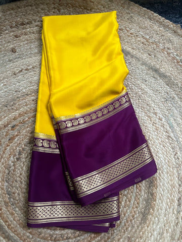 Yellow and mejentha pure crepe Banaras 120 gsm.