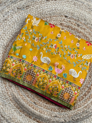 Mustard pure moonga pashmina weaving saree