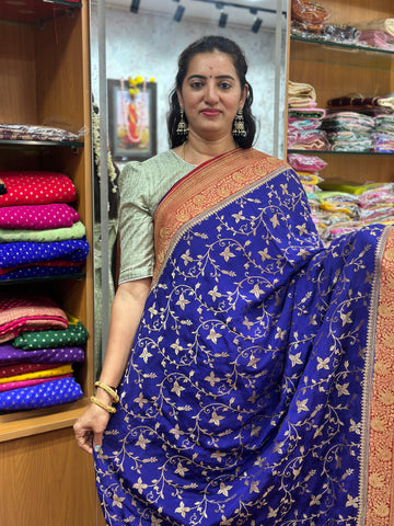 Purple and red pure crepe Banaras sarees
