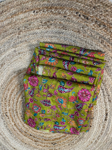 Neon green pure crepe pen kalamkari blouse material 1 metre.