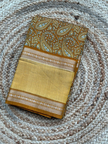 Mustard digital semi crepe with bentex border