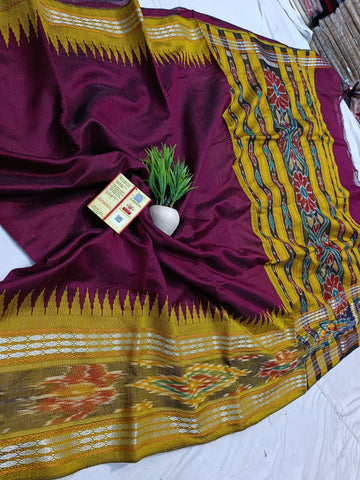 Pure Raw silk. Maroon with Mustard combo