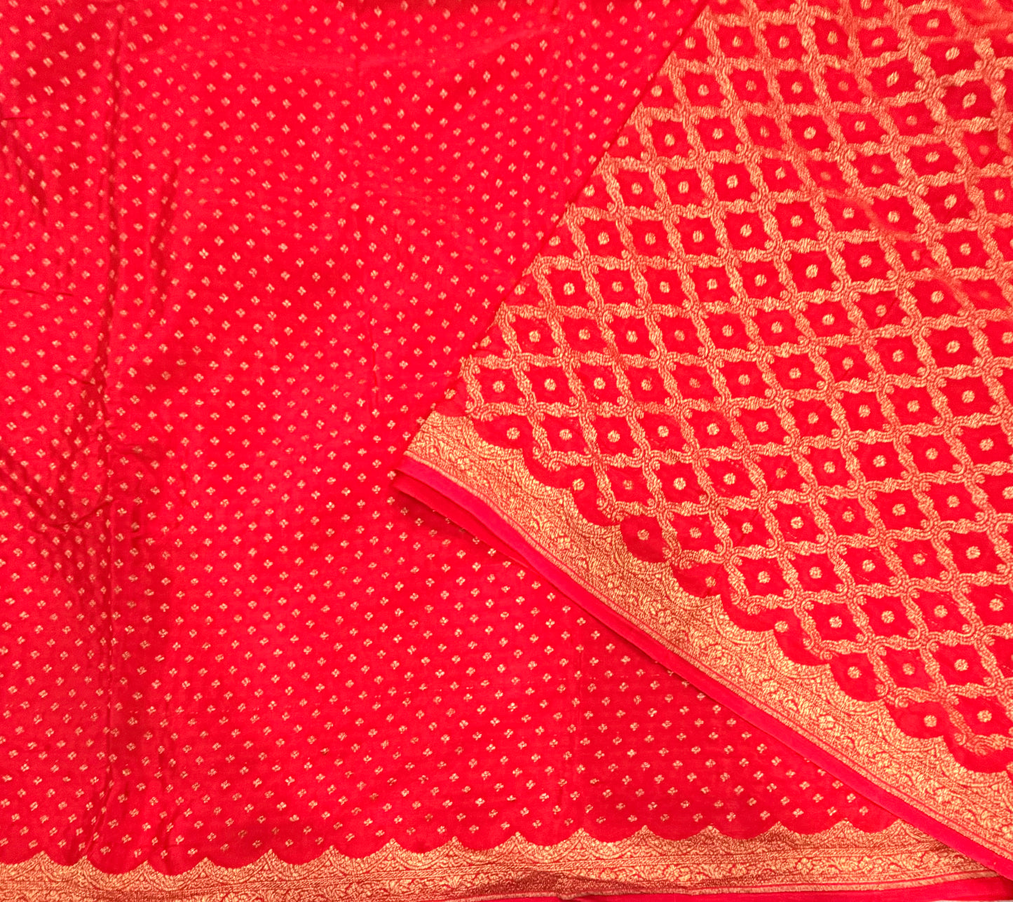Red small butta pure benarasi crepe silk saree