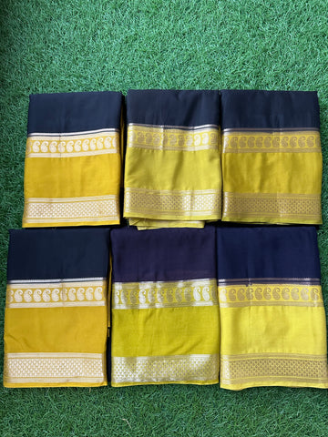 Black and radium green semi crepe bentex border.