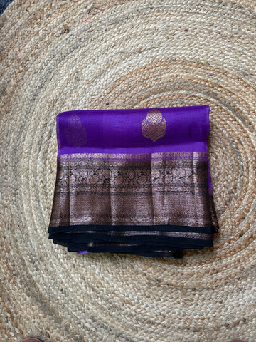 Lavender and black pure Kora organza silk sarees.