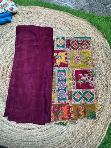 Maroon pure crepe sarees with brocade blouse
