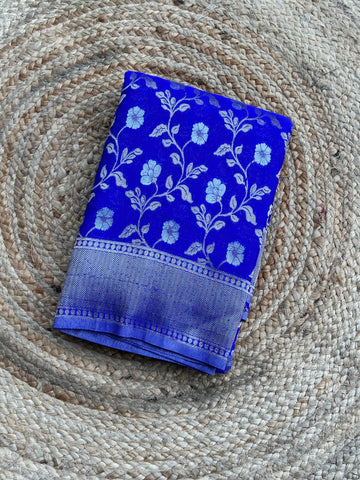 Royal blue designer georgette jaal pattern