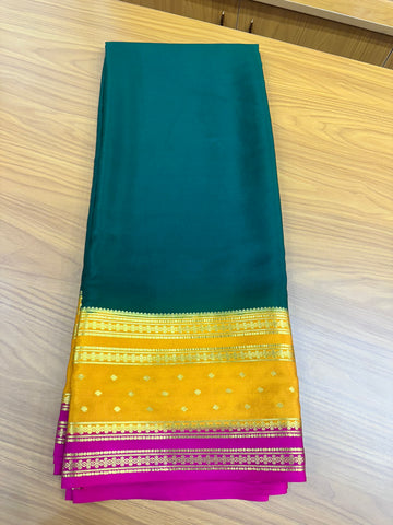 Green and mustard border butta pure crepe 120 gsm