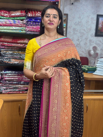 Black and pink pure khaddi Georgette 3D pattern