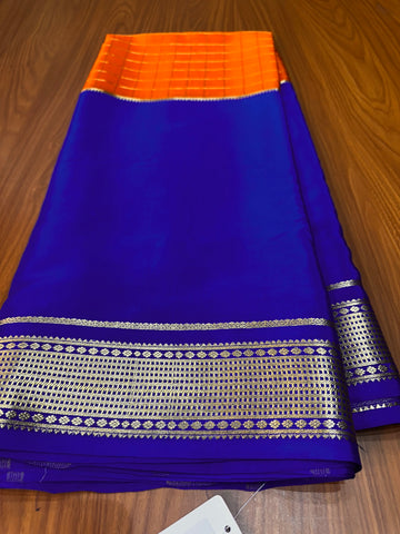 Orange and purple pure crepe central checks pattern 120 gsm