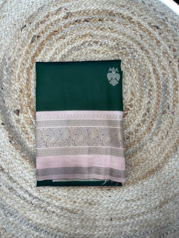 Deep green and peach semi Kanchi