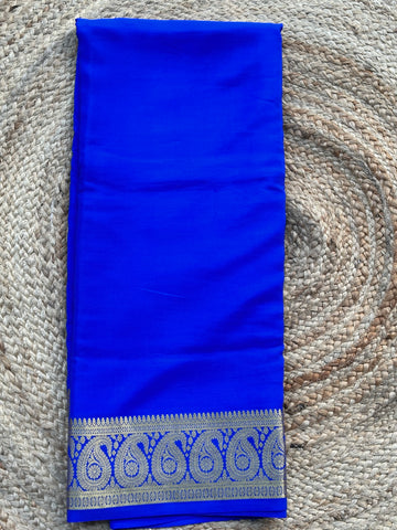 Royal blue Mango border pure crepe Mysore Silk 120 gsm