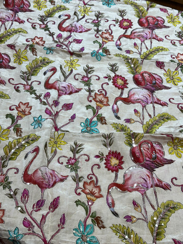 Pure crepe kalamkari half white 1 mtr