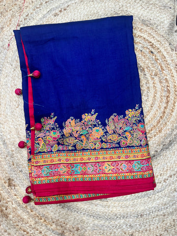 Navy blue with pink pashmina prints