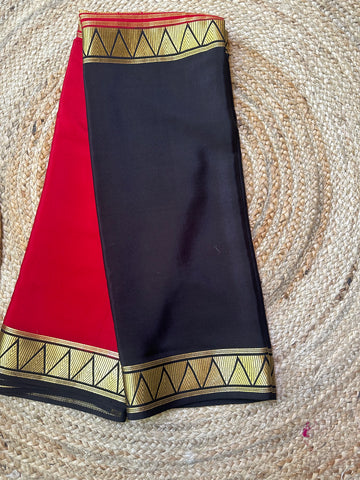 Black and red half and half pure Mysore Silk crepe. 120 gsm
