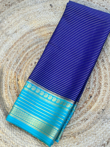 Deep blue and sky blue pure crepe Mysore Silk sarees 120 gsm