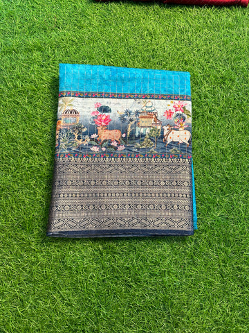 Blue kalamkari dola crepe