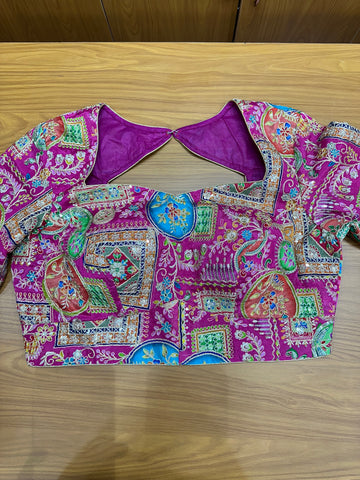Pink Rajasthan work brocade ready blouse