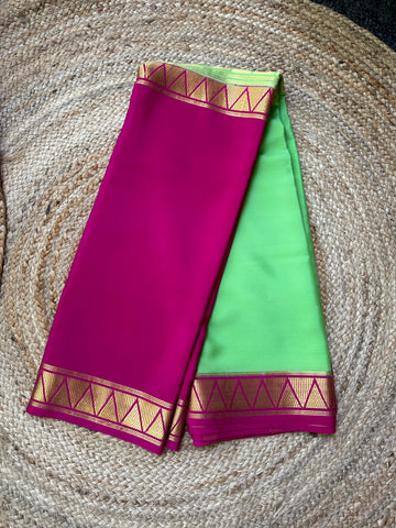 Green and pink half and half Mysore Silk crepe 120gsm.