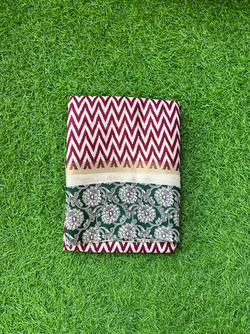 Red and green kalamkari mulmul cotton sarees.