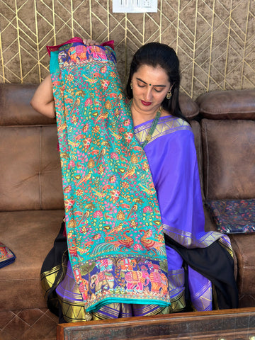Rama green with pink pure moonga crepe