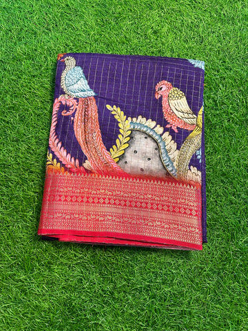 Purple and pink dola crepe silk saree.