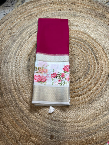 Pink and white semi crepe floral bentex border.