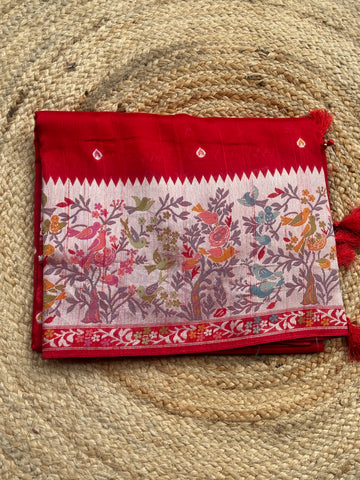 Red pure tusser Paithani sarees