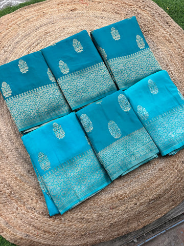 Sky blue soft crepe big butta sarees