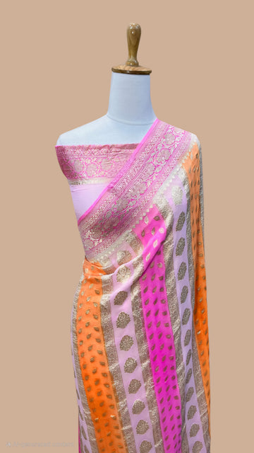 Pink and orange rankat water zari pure khaddi Georgette