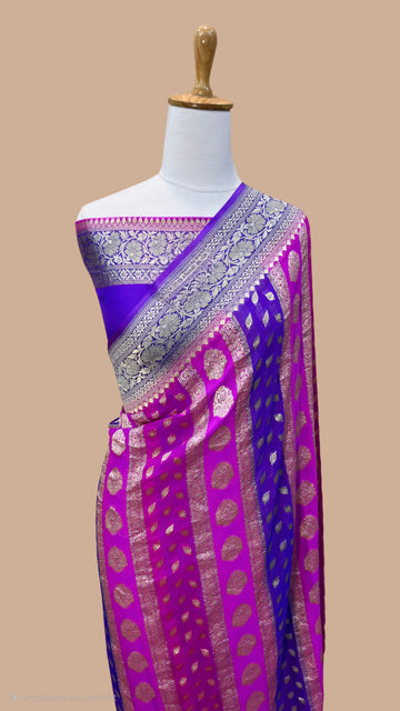 Lavender and pink pure khaddi Georgette water zari
