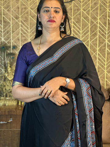 Black and blue pure modal silk sarees.