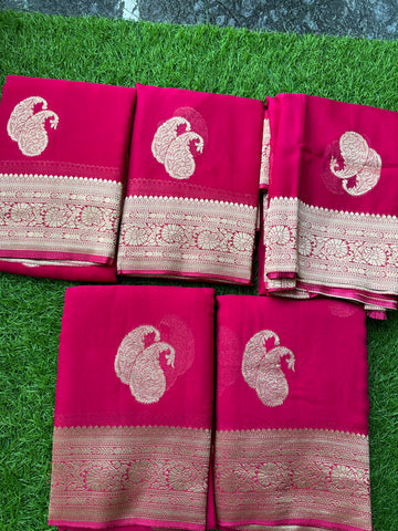 Rani pink pure viscose georgette sarees.