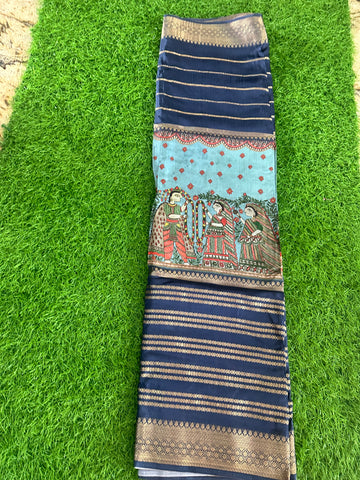 Navy blue with grey semi kalamkari prints