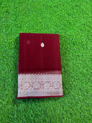 Dark bargandi pure khaddi chiffon Banarasi sarees.