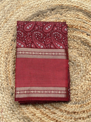 Deep maroon semi digital crepe sarees