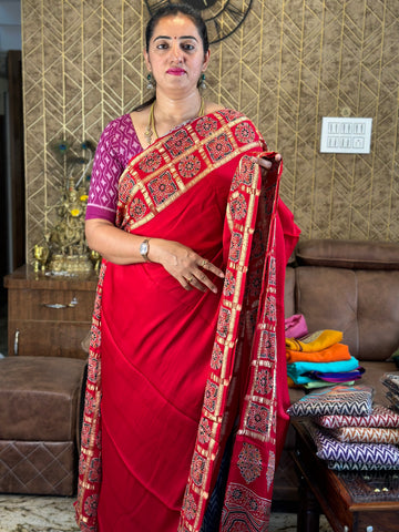 Red pure modal Ajrak sarees.