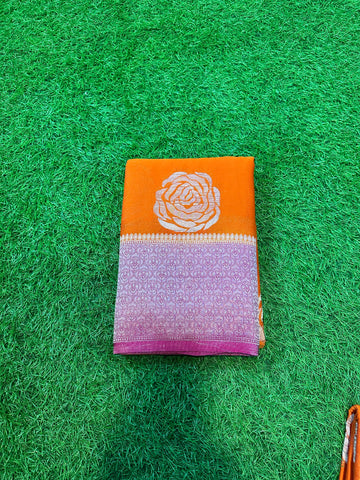 Orange with pink soft crepe rose butta.