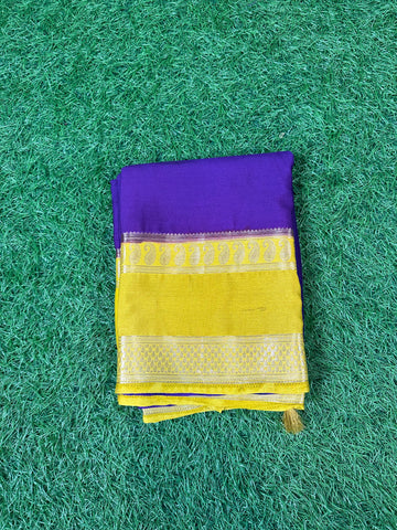 Purple and mustard Semi crepe Mysore Silk pattern