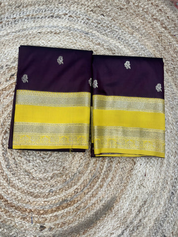 Coffee brown and yellow semi Kanchi saree