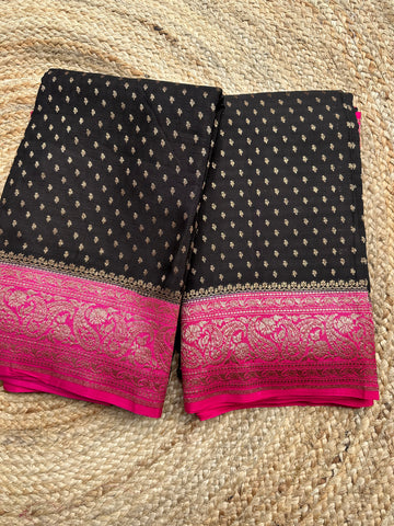 Black and pink pure crepe chiffon sarees
