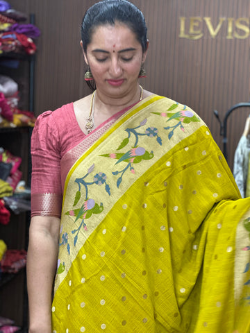 Green Tusser with Paithani border